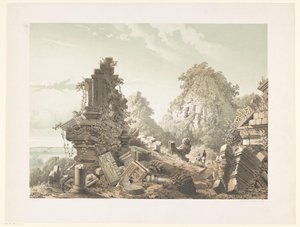 Tjandi Lora Djongrangの遺跡 Tjandi-Lora Djongrang の遺跡。 Residence Jocjakerta (オブジェクトのタイトル) 作： Cornelis Springer