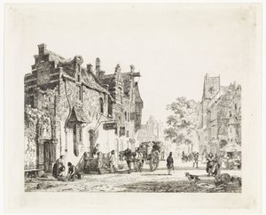 馬車のある街景 作： Cornelis Springer