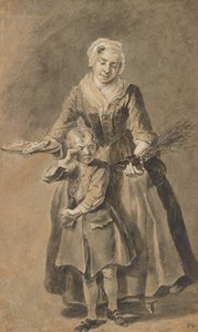 泣いている少年にスイッチの靴を見せる女性 作： Cornelis Troost