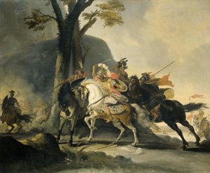 ペルシャ人とのグラニコスの戦いでのアレキサンダー大王 作： Cornelis Troost