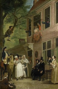 誤解：ラスカルズ大使、ハールメルハウトのボッキ酒場の窓から身をさらす、1739年 作： Cornelis Troost