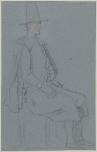 座ったクチ、右横顔、片手を太ももに添える 作： Cornelis Troost