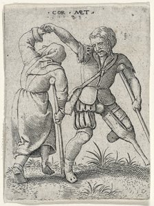 ライムの女性を腕の下に向ける木製の脚を持つ男、1572年（敷き紙に彫刻）