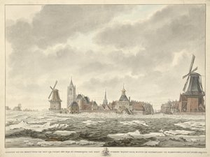 1799 年 2 月 20 日の、ホリンヘムのウォーターポートの外の氷の占領の眺め 作： Cornelis de Jonker