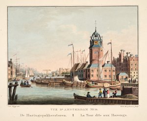 アムステルダムNo.10の眺め。 Haringspakkerstorenから。 La Tour dit aux Harengs、1825年（手描きの彫刻） 作： Cornelis de Kruyff