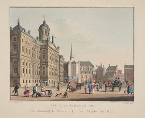 Vue d&39;Amsterdam No. 1。コニングリク宮殿。ルパレデュロワ、1825年（手描きの彫刻）