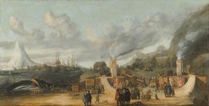 1639年、スメレンブルクの村の近くにあるクジラ油精製所 作： Cornelis de Man