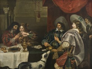 Vos, Cornelis de (1584-1651)の『Le jeu de carte - The Card Game』（カードゲーム）。キャンバスに油彩。寸法：171x228 cm。ストックホルム国立博物館 作： Cornelis de Vos