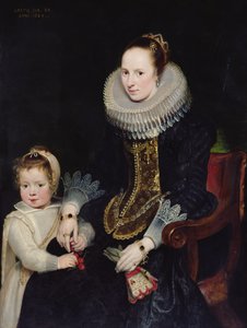 女性と彼女の娘の肖像画（パネルに油彩） 作： Cornelis de Vos