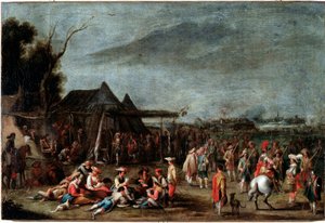 兵士のビバーク コルネリス・デ・ワエル（1592-1667）の絵画 17世紀 薄暗い 50x75 cm ゲネス、ストラーダ・ヌオーヴァ美術館（元パラッツォ・ビアンコ）所蔵 作： Cornelis de Wael
