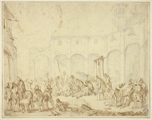 タウンスクエアの中庭で負傷した兵士たち 作： Cornelis de Wael