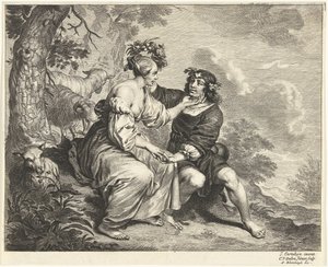 風景の中の羊飼いと羊飼い 作： Cornelis van Dalen (II)