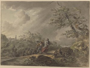 Castle Doorwerthで嵐に巻き込まれた旅行者 作： Cornelis van Hardenbergh