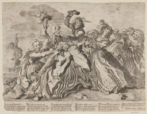 男性のズボンをめぐって戦う7人の女性 作： Cornelis van Kittensteyn