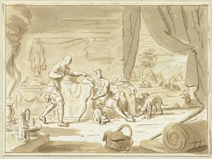 エサウは長子の権利をヤコブに売り渡す 作： Cornelis van Noorde