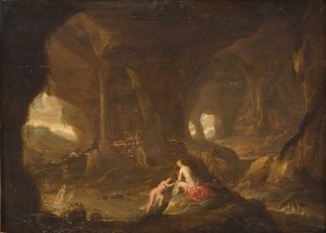 風景の中のニンフの水浴び 作： Cornelis van Poelenburch