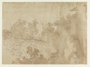 木々が生い茂る丘陵の風景 作： Cornelis van Poelenburch
