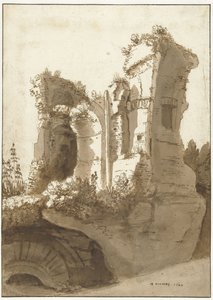 パラティーノの丘にあるいわゆるマッジョーレ宮殿の遺跡 作： Cornelis van Poelenburch