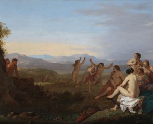 ニンフをスパイするサテュロス ニンフをのぞくサテュロス 作： Cornelis van Poelenburch