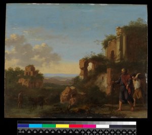 アブラハムとイサクのいる風景、1667年以前（銅に油彩）