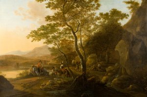 人物のいる風景、c.1655-1710（キャンバスに油彩） 作： Cornelis van Swanenburgh
