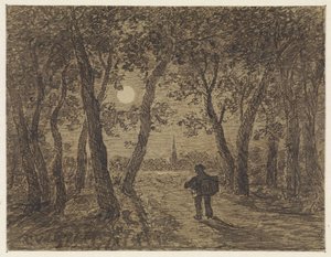 月明かりの下で森から出て行く男 作： Cornelis van der Griendt