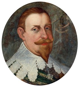 ギュスターヴ 2 世アドルフ (1594-1632)、北の偉大なライオン、スウェーデン王として知られる - コーネリアス アレンツ (1590-1655) の絵画、キャンバスに油彩 (26x23.5 cm) 作： Cornelius Arendtz
