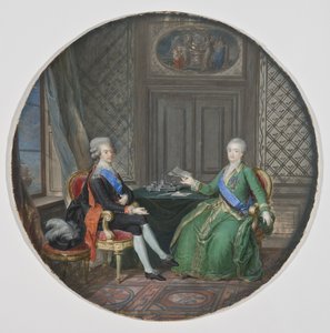 Gustav III of Sweden (1746-1792) and Catherine II of Russia (1729-1796) in Fredrikshamn (present Hamina, Finland) - King Gustav III of Sweden and Catherine II of Russia in Fredrikshamn, by Hoyer, Cornelius (1741-1804).羊皮紙に水彩画 作： Cornelius Hoyer