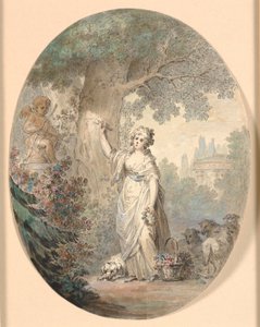 木に看板を彫る羊飼い 作： Cornelius Høyer