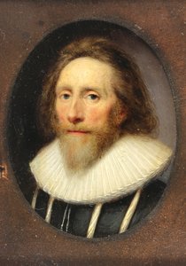 切り刻まれた黒いダブレットの紳士、1639（ヴェラムのトイレ） 作： Cornelius I Johnson