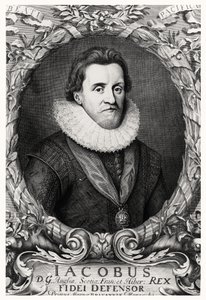 イギリスの王、ジェームズ1世の肖像画、R。ホワイト、1669年 作： Cornelius I after Johnson