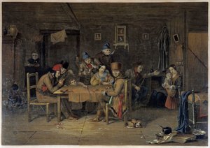 トランプをするカナダのフランス人入植者たち - Krieghoffによる絵画