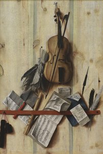 ヴァイオリン、楽譜、リコーダーによるだまし絵 作： Cornelius Norbertus Gijsbrechts