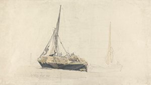 1827 年 12 月、干し草を積んだ帆船 作： Cornelius Varley