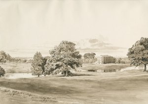 Betley Hall：セピア色のウォッシュドローイング、1820年10月 作： Cornelius Varley