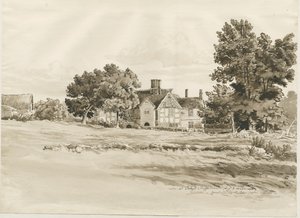 オーケン-ファームハウス：セピアウォッシュドローイング、1820年8月5日 作： Cornelius Varley