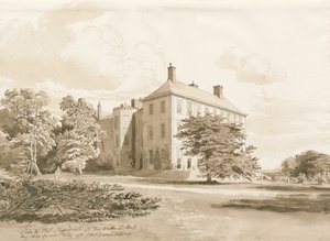 Wrottesley Hall：セピアの描画、1820年8月 作： Cornelius Varley