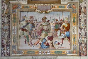 エルサレム攻略におけるゴッドフレイ・オブ・ブイヨンの誓約書から、戦闘の場面、1589-94年頃（フレスコ画）