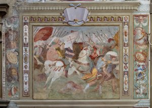 エルサレム攻略におけるゴッドフレイ・オブ・ブイヨンの誓約書から、戦闘の場面、1589-94年頃（フレスコ画）