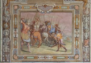 ゴッドフレイ・オブ・ブイヨンのエルサレム攻略の証文による戦闘シーン、1589-94年頃（フレスコ画）