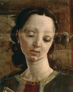 受胎告知、フェラーラ大聖堂のオルガン・シャッター・ウッド、コズメ・トゥラ（1430-1495年頃）作、テンペラ、キャンバス、349x305cm、詳細 作： Cosimo Tura