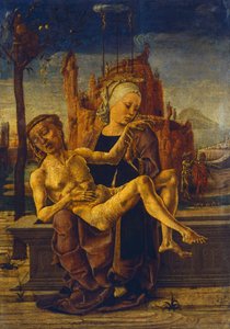 コスメ・トゥラ（1430年頃～1495年頃）のピエタ、木に油彩、48x33cm、1460年頃 作： Cosimo Tura