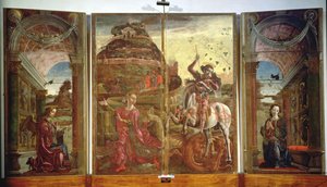 聖ジョージとドラゴンと受胎告知を描いたポリプティク、1469（パネル上のテンペラ）（215997も参照）