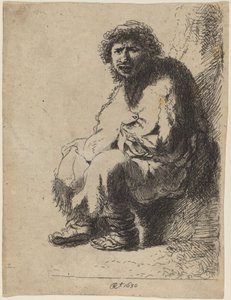 銀行に座っている物乞い 作： Costantino Cumano after Rembrandt van Rijn