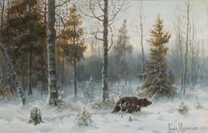 クマのいる冬の風景、1907年 作： Count Vladimir Leonidovich Muravyov