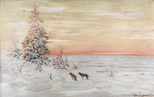 オオカミのいる冬の風景、1915 作： Count Vladimir Leonidovich Muravyov