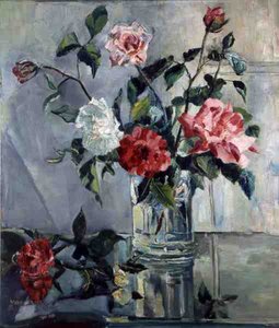 ガラスの花瓶に飾られた高台のバラ」1922年頃（油彩・キャンバス） 作： Countess Nora  (fl.1927 33) Wydenbruck