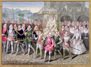 女王エリザベス 1 世が廷臣たちと行進中、c1600-1603 1825 年 作： Countess of Essex Sarah