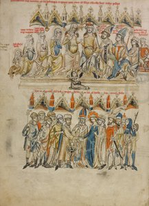 メラニア国ベルトルト四世の家族。 ヘドヴィヒとハインリヒの結婚、1353年 作： Court workshop of Duke Ludwig I