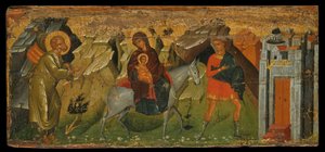 エジプトへの飛行（パネル上の卵のテンペラ） 作： Cretan School